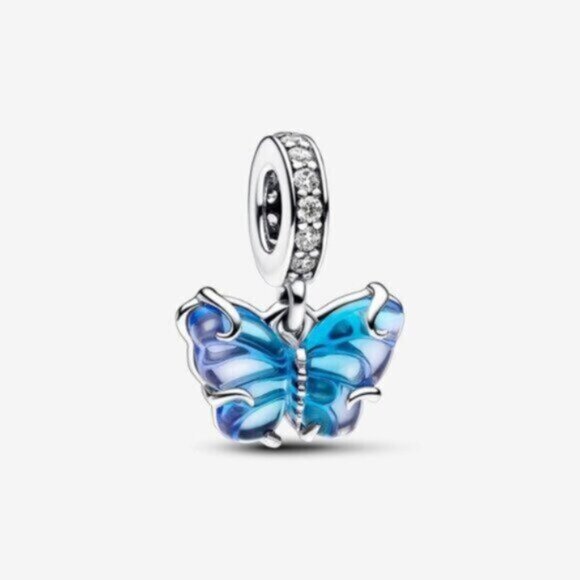 Pandora Blue Murano Glass Butterfly Dangle Charm - Picture 1 of 2